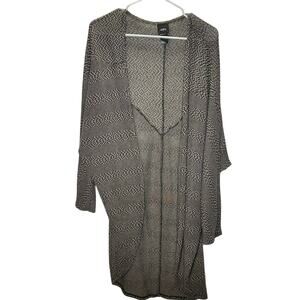 Daytrip Open Front Knit Cardigan Black Striped Drape Longline Sweater L